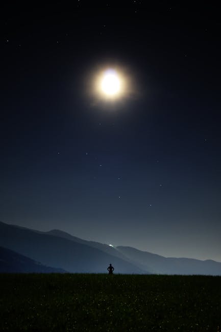 A child stargazing under a moonlit sky